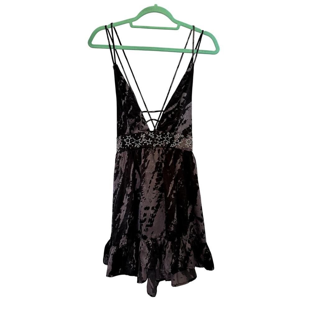 Urban Outfitters Star Embroidered Satin Tie-Dye Naomi-Strappy Mini Dress M